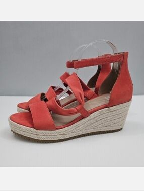 Eileen Fisher Wisp Espadrille Wedge Sandal Womens 9 Red Leather Strappy NEW